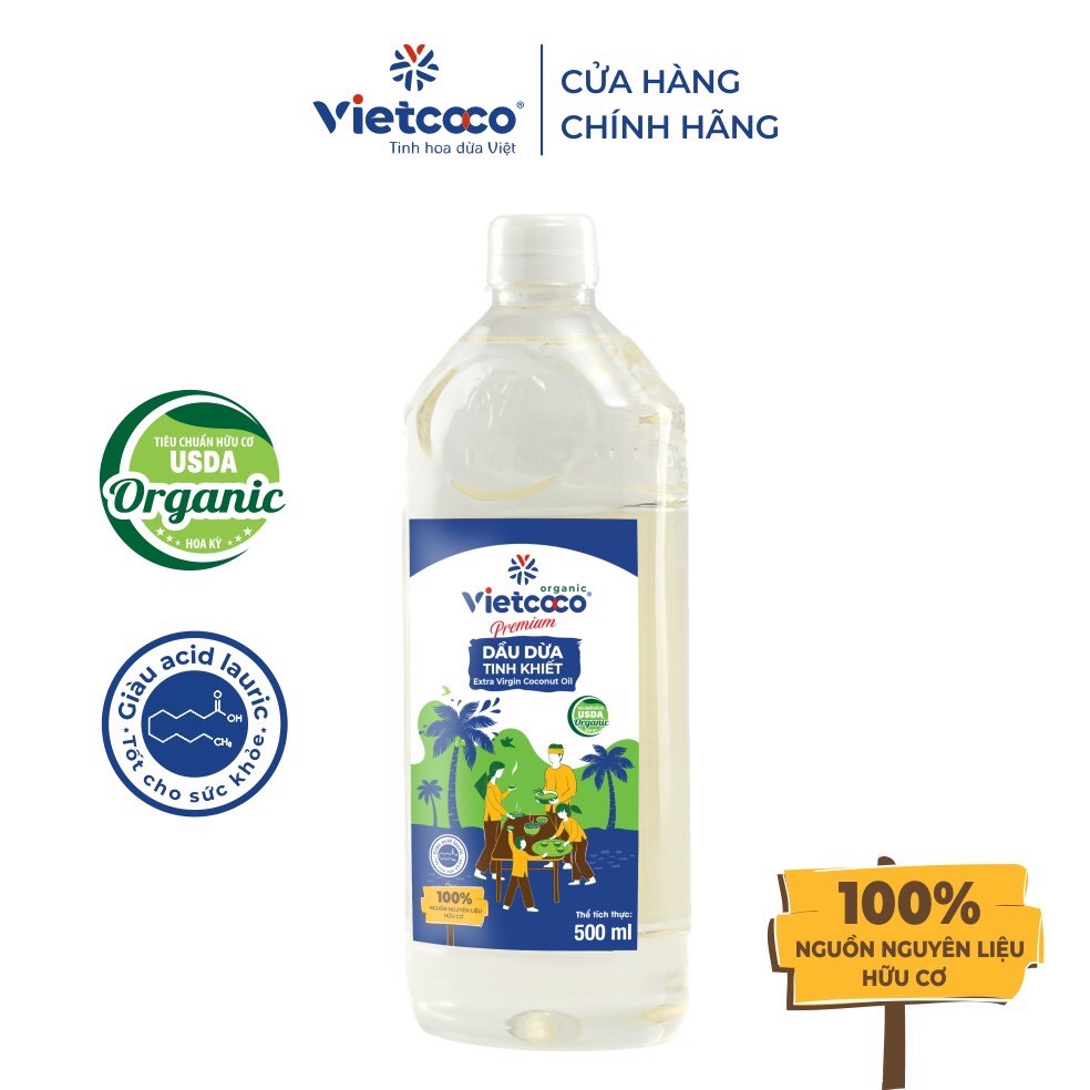 Dầu dừa tinh khiết Organic VIetcoco (thực phẩm) - chai 500ml