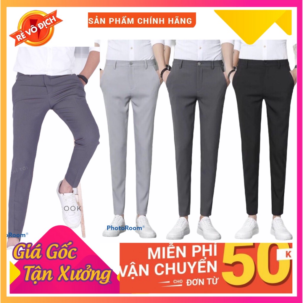 [HCM]Quần Tây Âu Nam Phom hàn quốc dáng ôm ống côn vải co dản hình thật màu đẹp loại 1 chuẩn shop. Có màu đen xám đen xám ghi và xám khói.