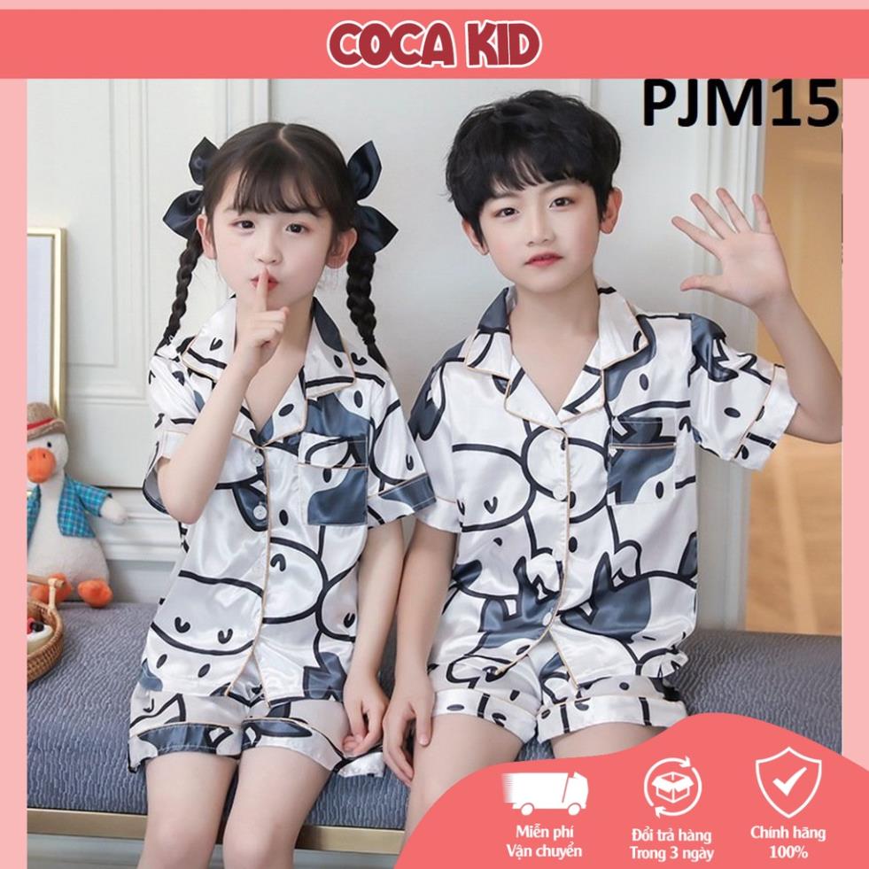 Đồ Ngủ Ngắn Tay Cho Bé, Bộ Pijama Ngắn Tay Bé Trai, Bộ Pijama Cho Bé Gái Chất Lụa In Hình Cực Yêu Ch