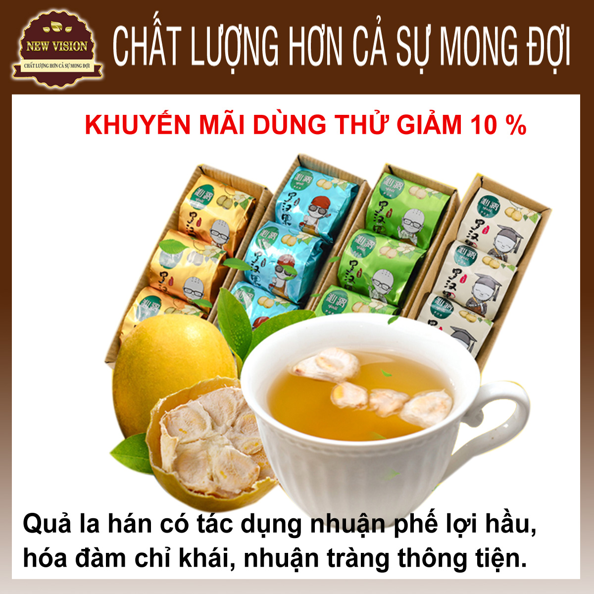 Quả la hán công nghệ dinh dưỡng - la hán quả công nghệ mới thoát nước hộp 3 quả to la hán quả - làm diụ cổ hóa đàm giảm ho la hán quả giải khát thanh nhiệt quả to.new vision