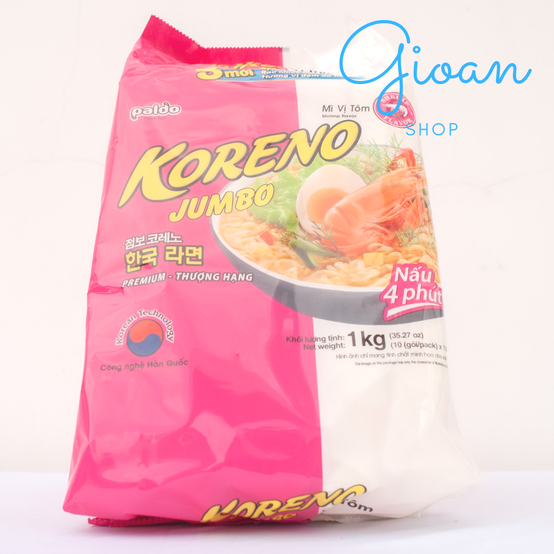 Mì Koreno Jumbo Vị Tôm ( 100gr x 10 gói ) mì không chiên