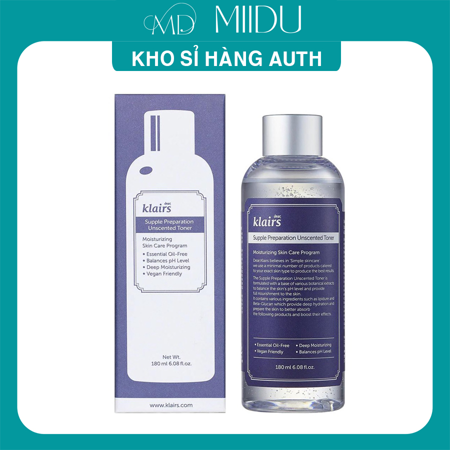 Nước Hoa Hồng Không Mùi Dear Klairs Supple Preparation Unscented Toner 180ml dưỡng da mềm mịn