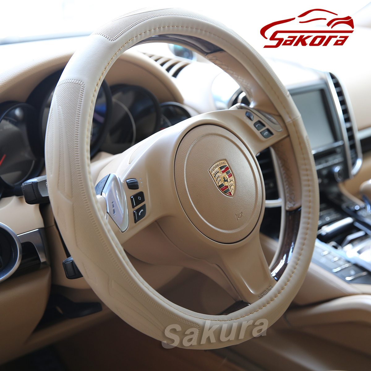 [HCM]Bọc vô lăng ô tô da Simili + lõi cao su tự nhiên MZ38 -Size M - cho xe từ 4 đến 7 chỗ ( chỉ Khaki)