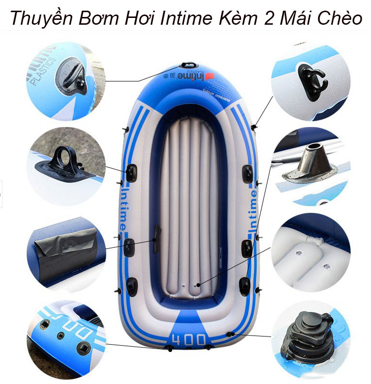 Thuyền Hơi Xuồng Hơi Cao Cấp Intime Kèm 2 Mái Chèo Dành Cho 2-4 Người