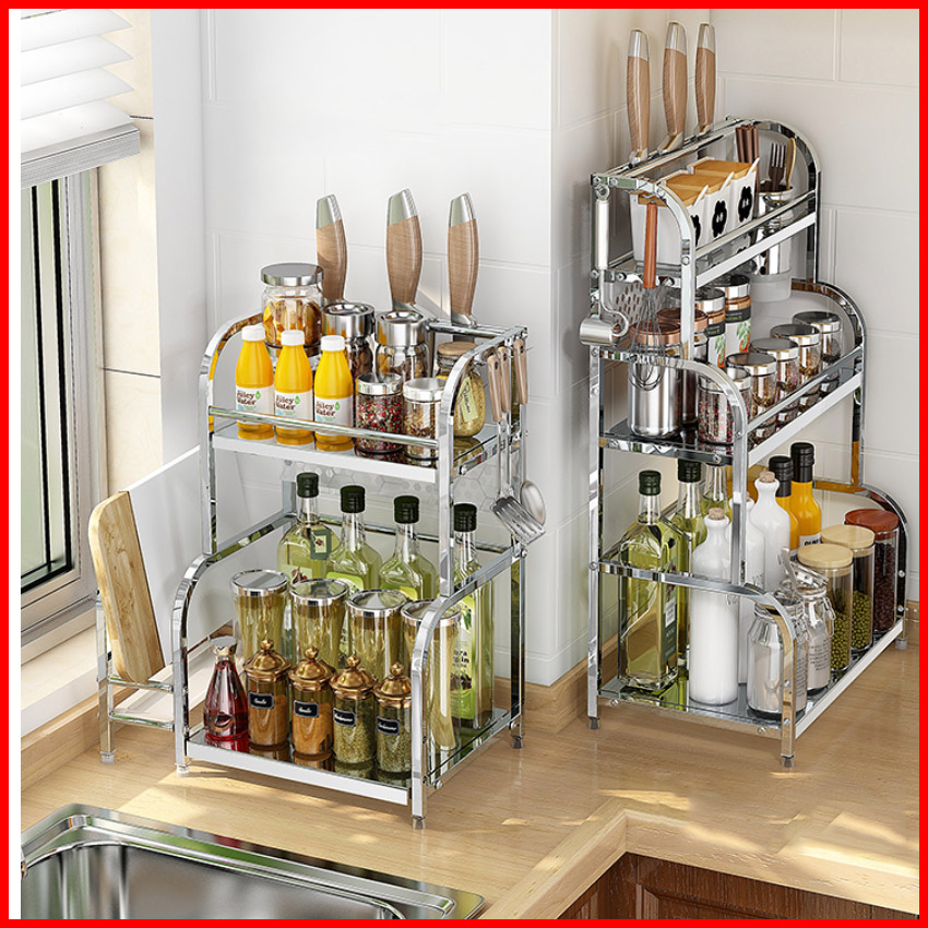 Kệ đựng gia vị nhà bếp inox 2 tầng và 3 tầng - kệ để đồ gia vị nhà bếp inox không gỉ 304
