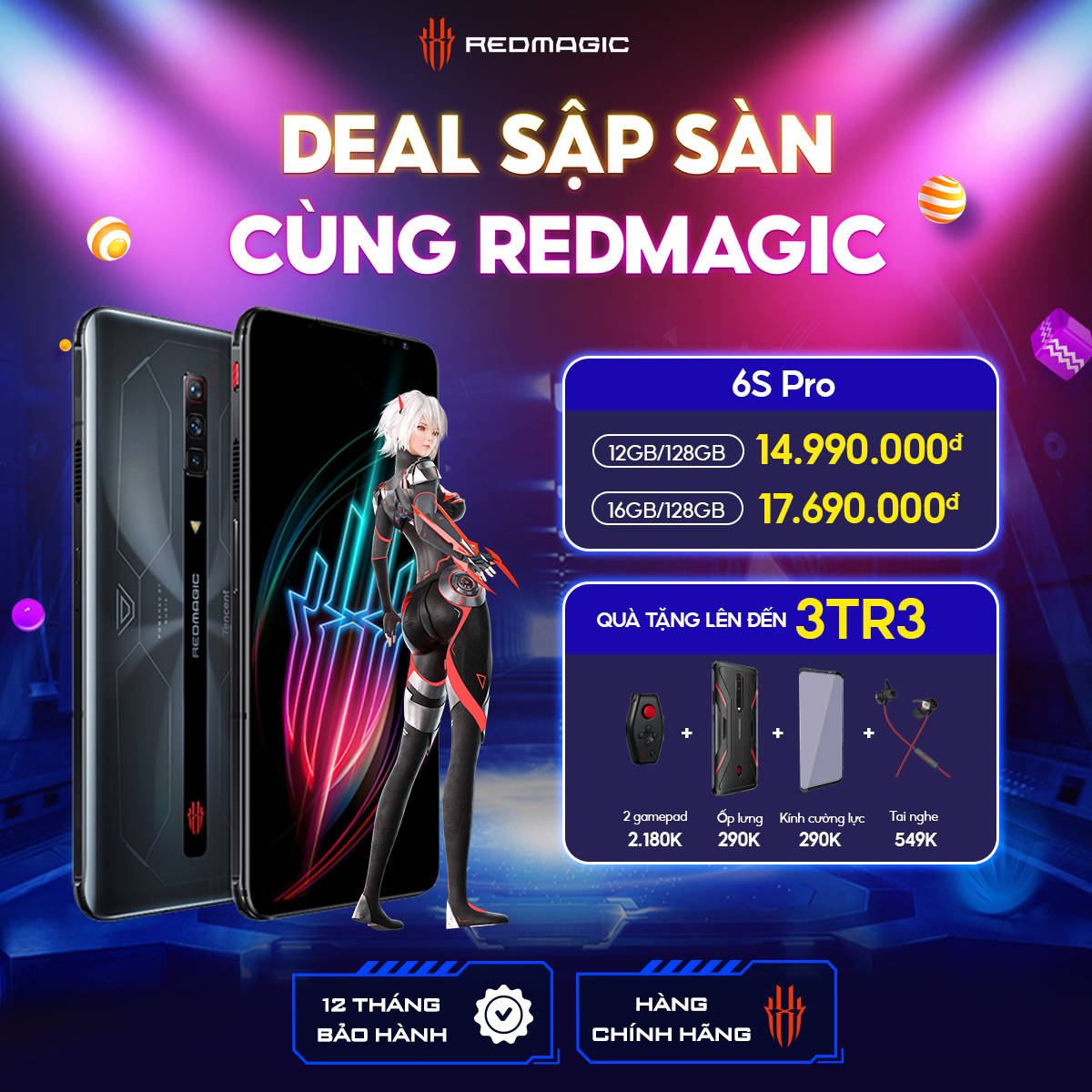 Điện thoại Nubia Redmagic 6S Pro 16GB l 256GB | Hỗ trợ Tiếng Việt | 6,8 ”AMOLED 165Hz lHệ thống làm mát đa chiều ICE 7.0 lQualcomm® Snapdragon ™ 888+