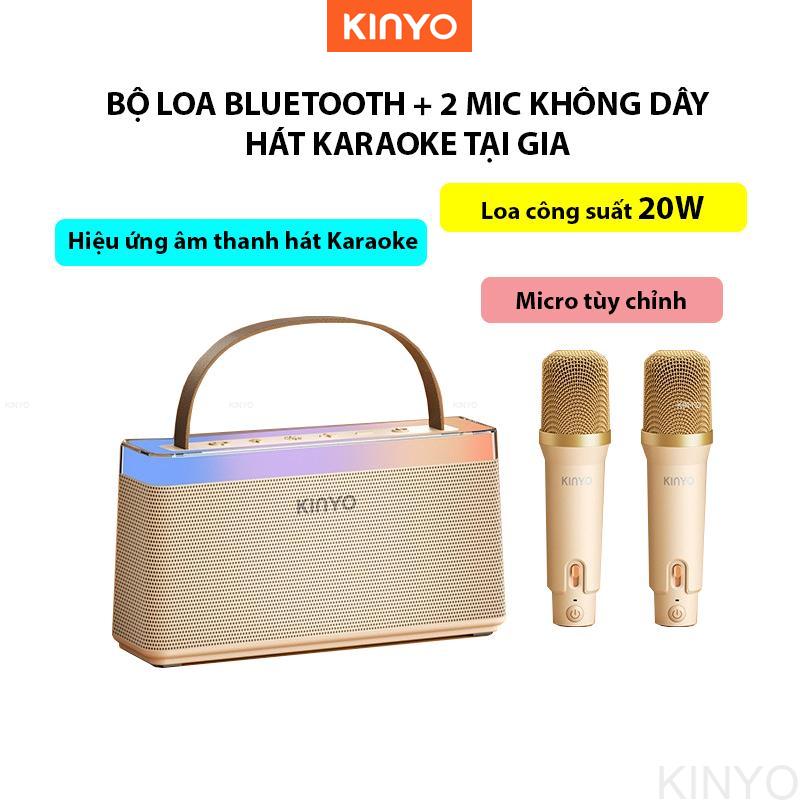 (20W) Bộ Loa Bluetooth + 2 Mic Hát Karaoke Mini Tại Nhà KINYO C10, Có Thể Thay Đổi Giọng, Dễ Sử Dụng