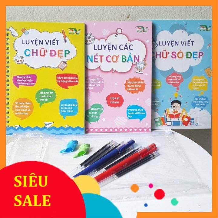 Bộ 3 vở tập tô tập viết tự xóa 🎨🎨 set 3 quyển tập tô tập viết kèm 2 bút 2 đệm tay cho bé