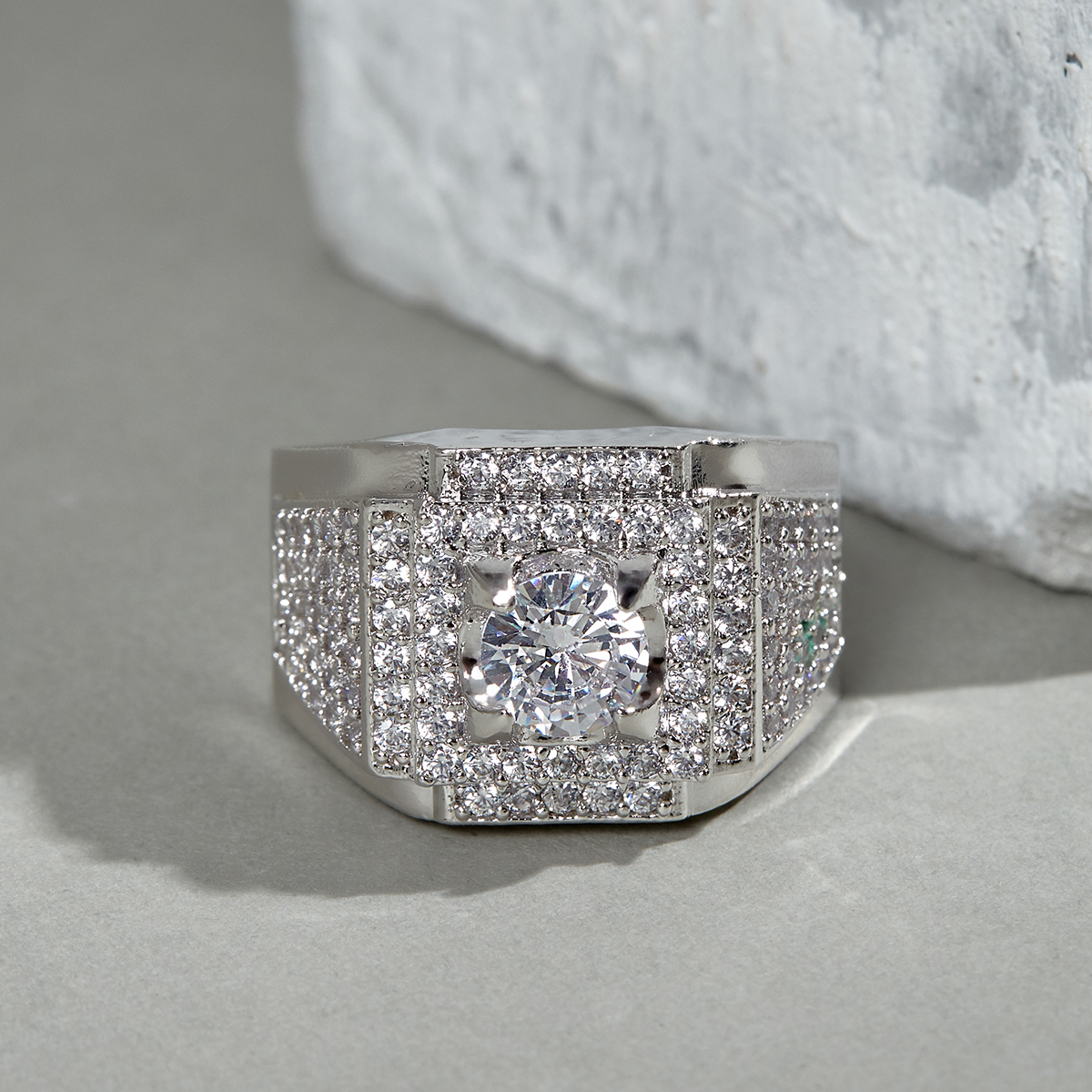 Nhẫn nam mạ vàng 24k thật JK Silver  nhẫn nam viền đính đá trắng kiểu dáng sang trọng hiện đại nhẫn nam mạ vàng 24k thật - Dùng làm quà tặng cho phái mạnh U.nhan217