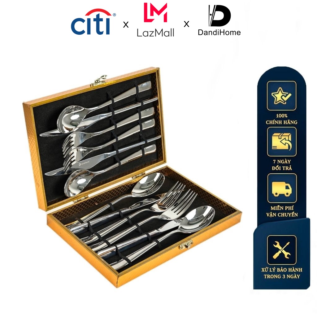 Bộ dụng cụ bàn ăn dao thìa nĩa Inox 304 DandiHome cao cấp