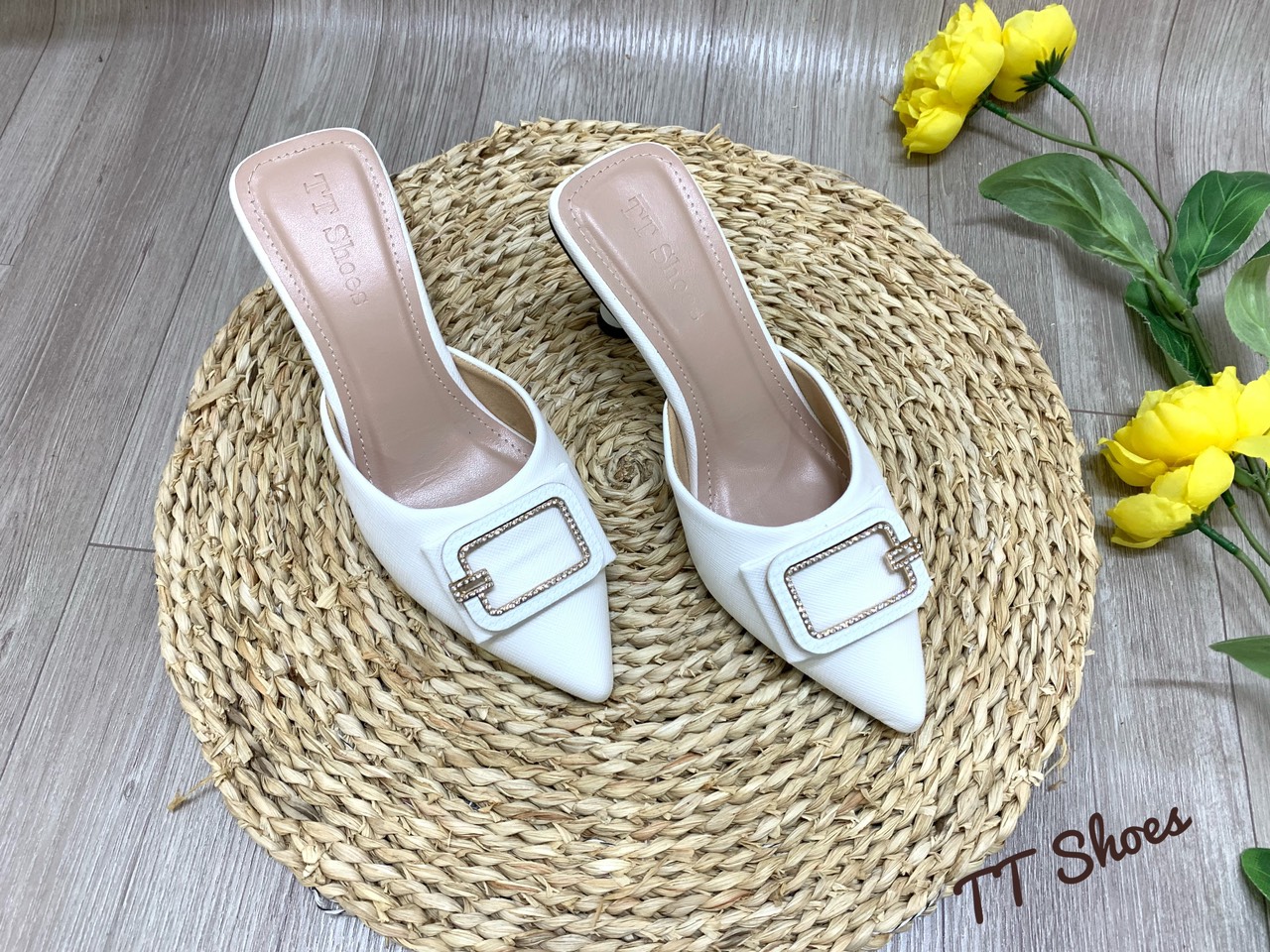 (Form to mn đừng tăng size) giày sục nữ 7cm gót nhọn đính khoá êm chân TT Shoes sonk1 - 2
