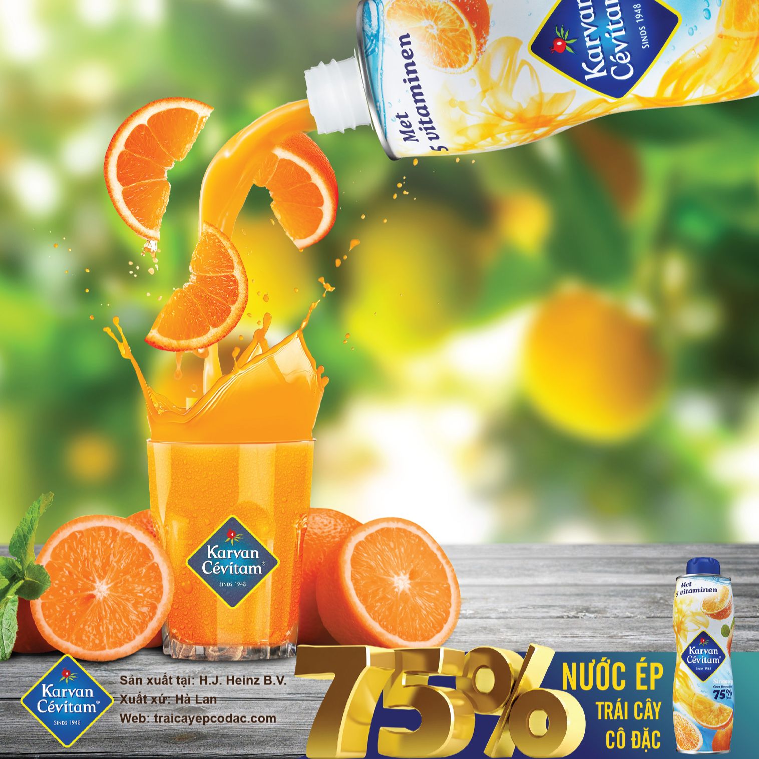 Nước ép cam cô đặc chai 750ml karvan cevitam - nhập khẩu hà lan