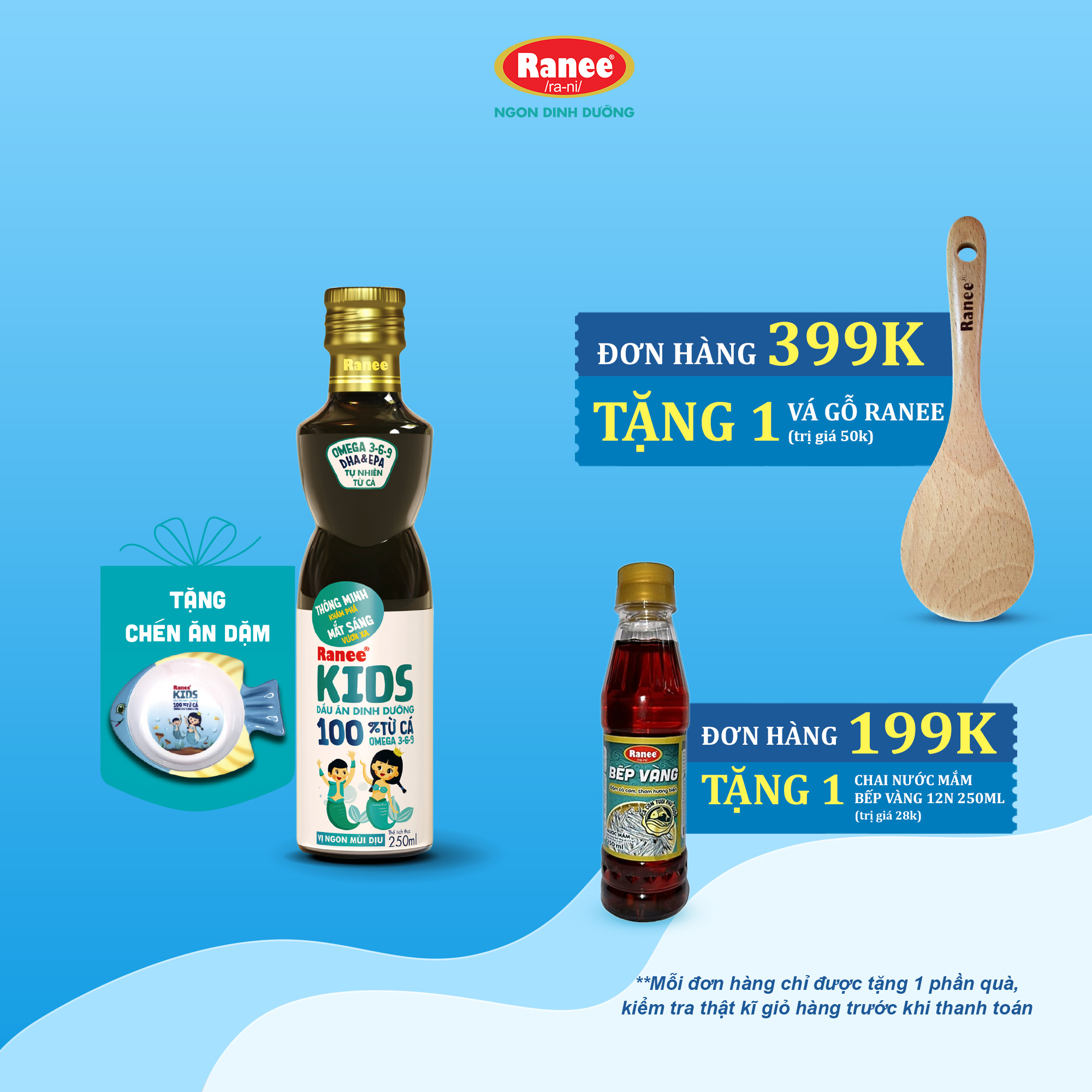 Dầu ăn Cá Hồi dinh dưỡng cho bé Ranee Kids 250ml+ tặng chén ăn dặm cao cấp hình cá
