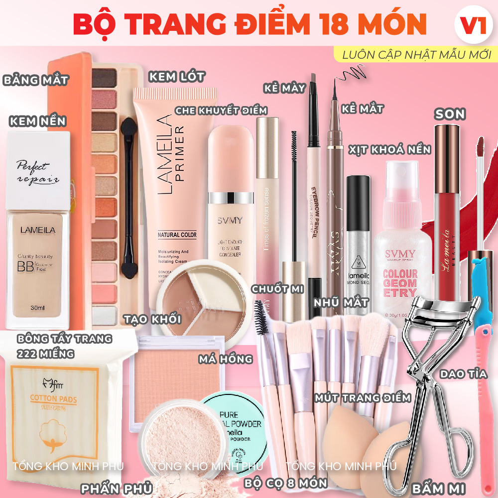  Bộ Trang Điểm Đầy Đủ Bộ Makeup  Trang Điểm Cá Nhân  Trang Điểm Đi Tiệc   Set Trang Điểm 8-12-15-22 Món Kem Nền Phấn Phủ Son 
