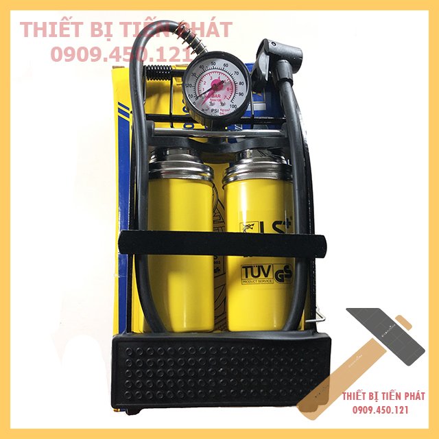 Bơm xe máy, bơm ô tô đạp chân, bơm banh, bơm lốp 2 ống chuyên dụng ls