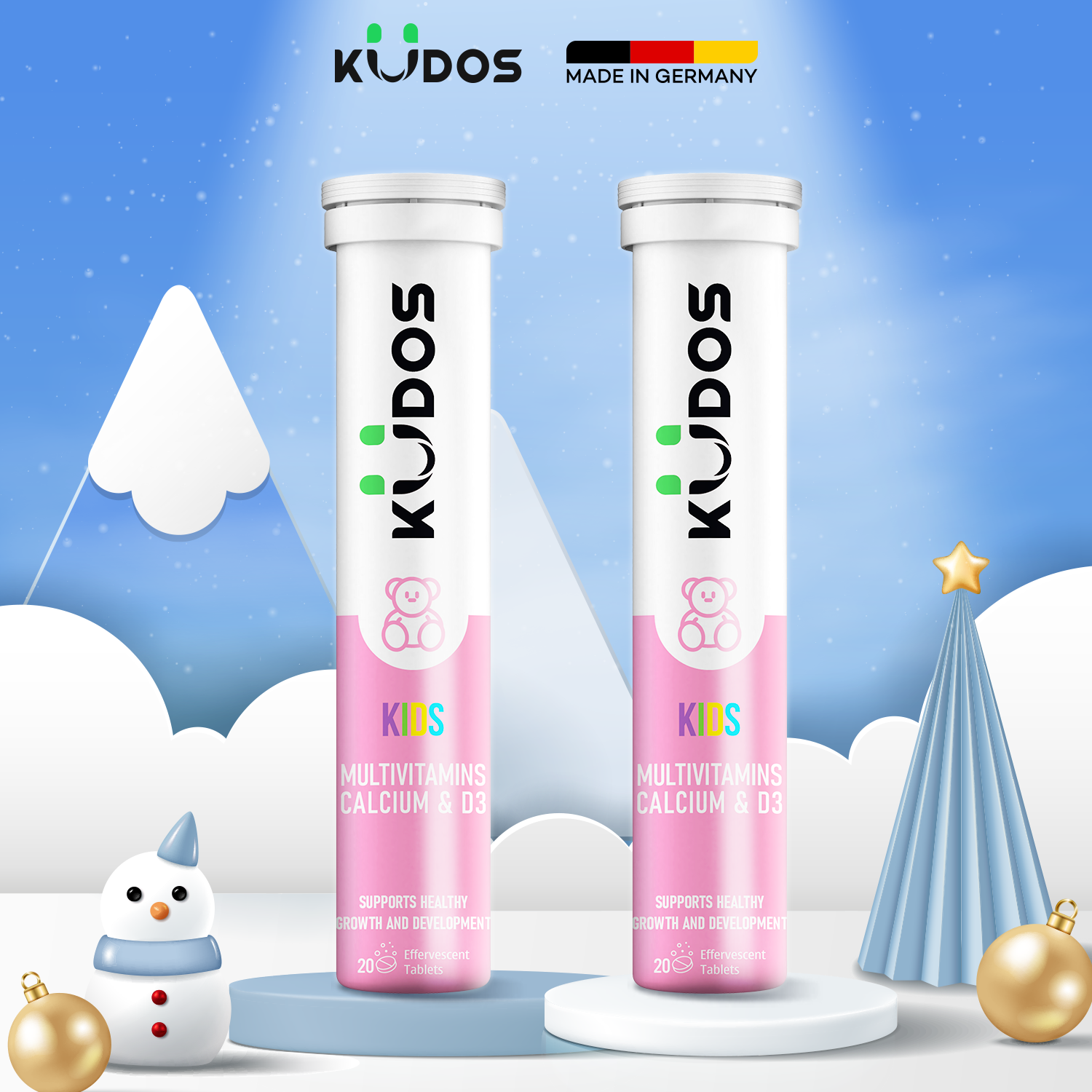 Combo 2 Tuýp Viên sủi KUDOS KIDS bổ sung Calci, A,C,D3,B hỗ trợ tăng cường hệ miễn dịch, dinh dưỡng cho bé  (20 viên/tuýp)