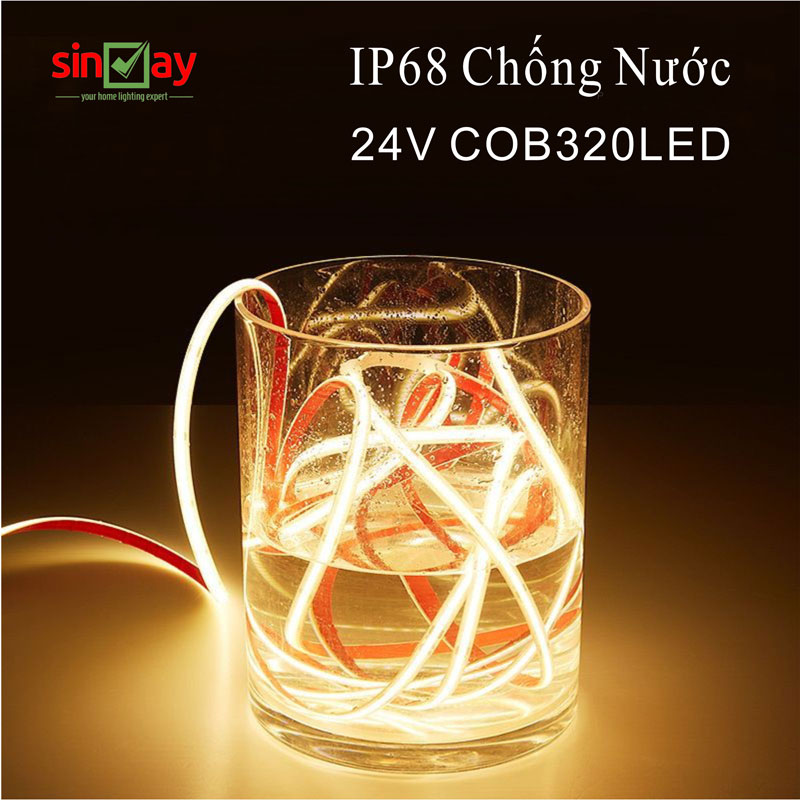 Sinvay 24V COB Đèn LED dải 320LEDs/m Chống thấm ngoài trời IP68