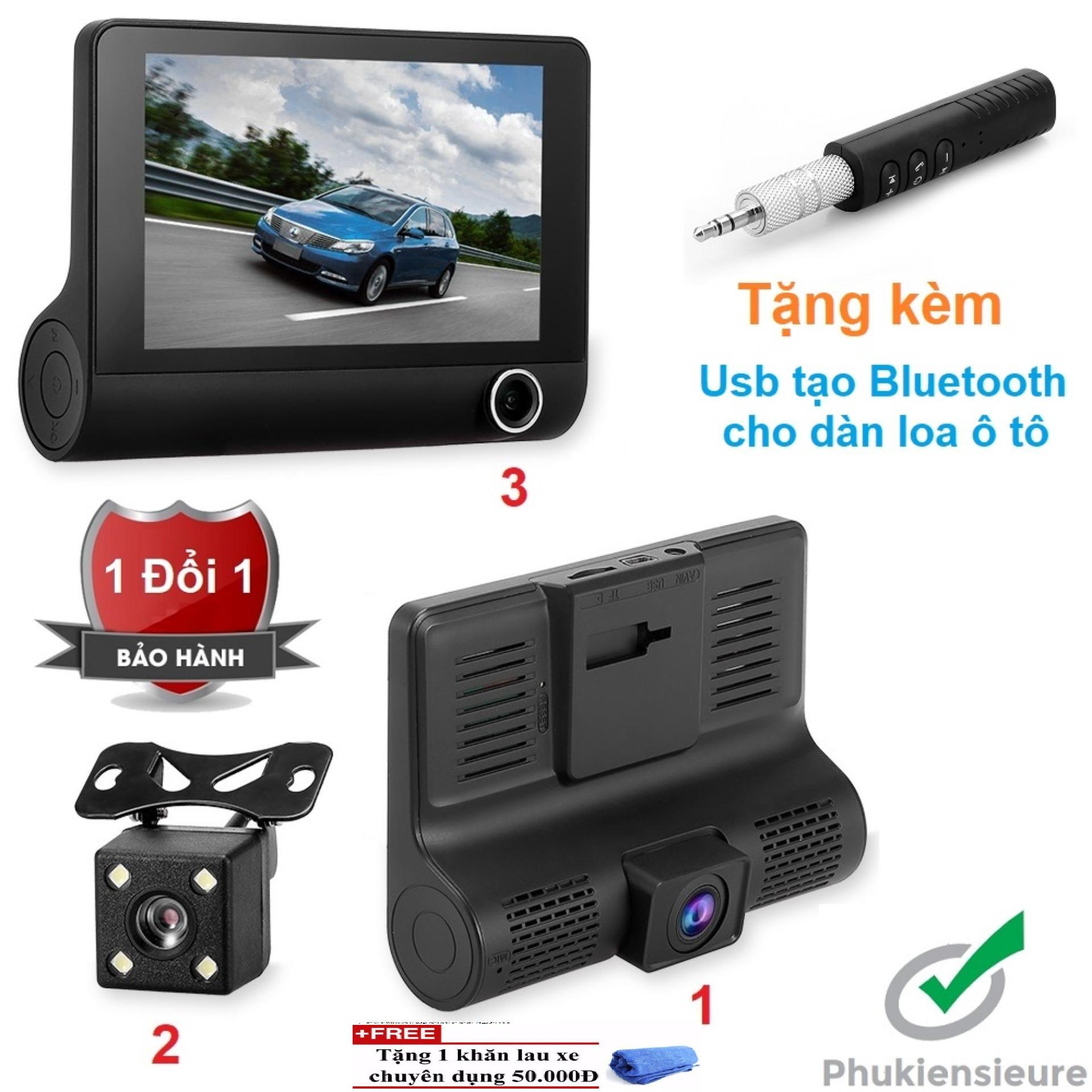 PickEgg 4 Inch Dash Cam 3 Camera Quan Sát Ban Đêm 170 ° Góc Rộng HD Cảm Biến Ghi Hình Vòng Lặp Xe Ô Tô đầu ghi hình Camera TẶNG KHĂN LAU XE CAO CẤP
