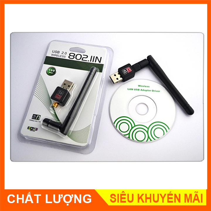 USB wireless 802.11n Tốc Độ Cao 300Mbps Có Anten - Thiết Bị Thu Sóng Wifi Cho Máy Tính Để Bàn