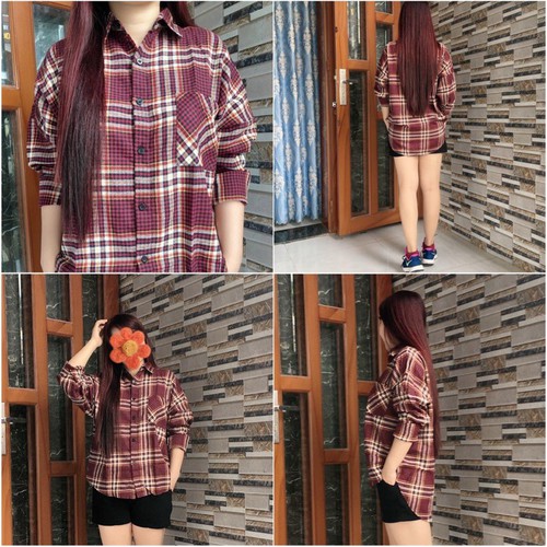Áo sơ mi Oversize Caro đỏ đô