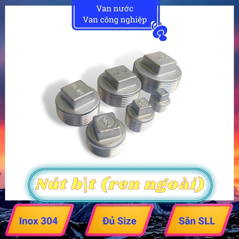 Nút bịt ren ngoài inox 304 phi 60, nắp nút bít đầu ống chất liệu bằng thép không gỉ