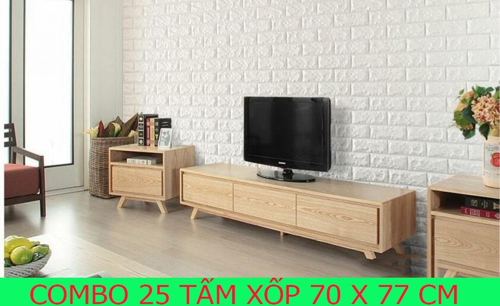 Xốp dán tường 3d giả gạch, combo 25 tấm xốp 70x77cm,26.3