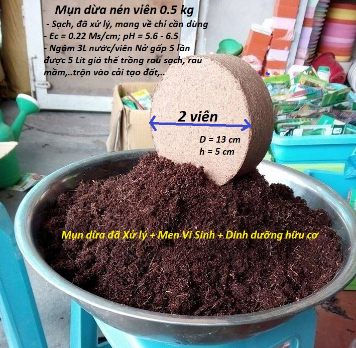 Viên nén sơ dừa sạch 500g-đất sạch hữu cơ trồng rau trồng cây tiện lợi dễ sử dụng