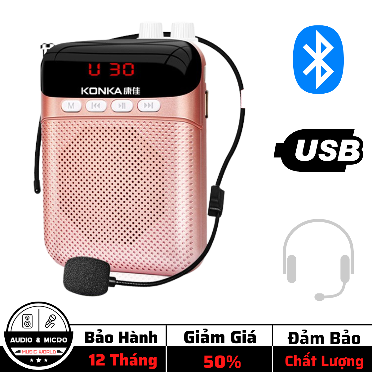 Máy trợ giảng cho giáo viên không dây Bluetooth 5.0 và Có Dây - Loa Trợ Giảng Không Dây Loa Trợ Giảng Có dây may tro giang KONKA A102S Mic trợ giảng không dây Màn Hình LED Full Box Hỗ Trợ Sử Dụng USB Âm Thanh Không Dè