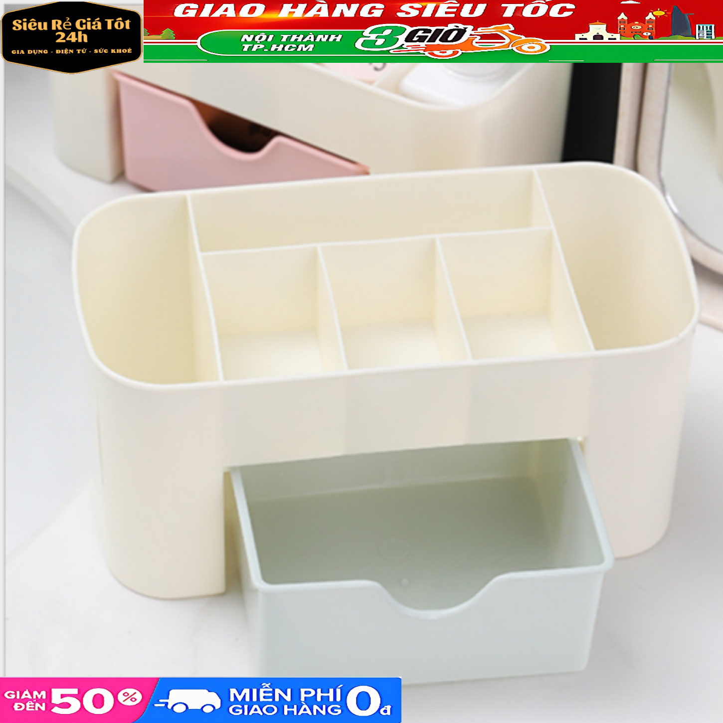 Kệ đựng mĩ phẩm nhựa mini có ngăn kéo