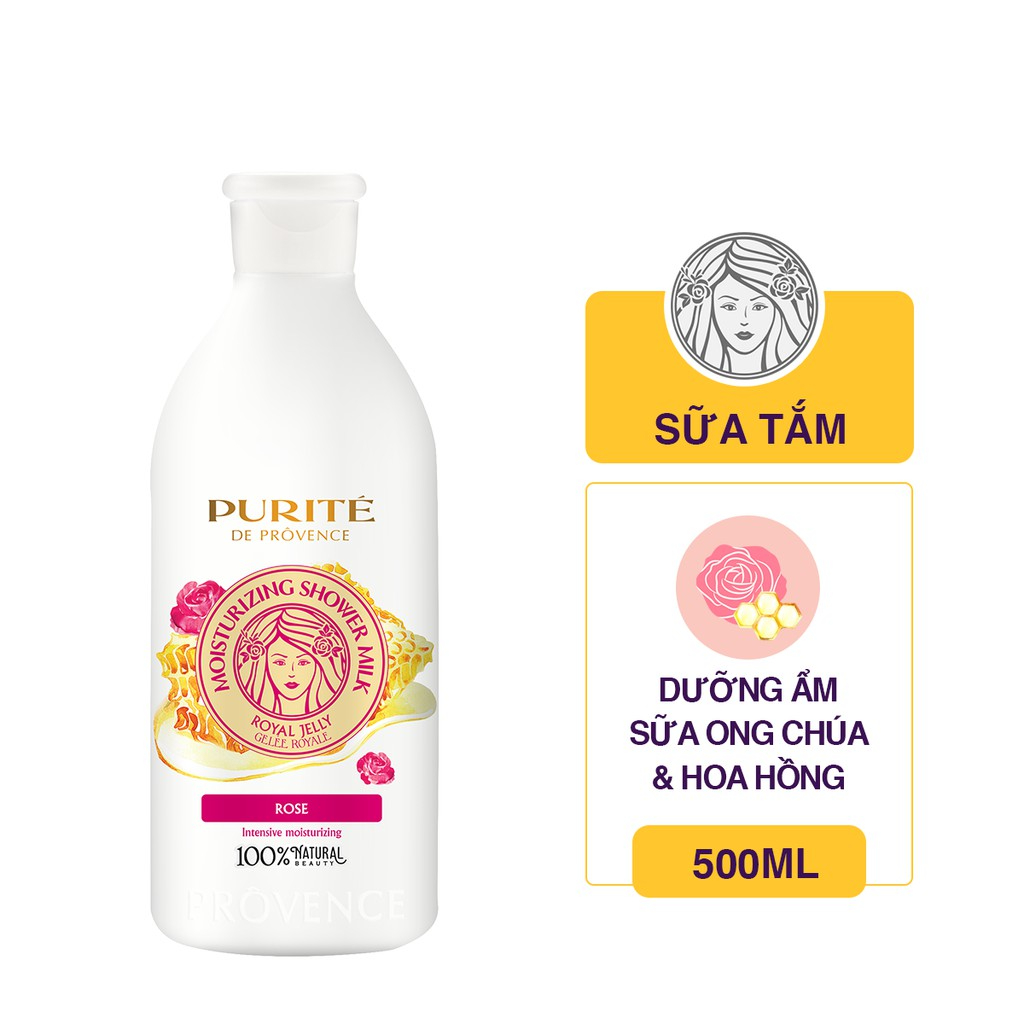 Sữa tắm purite dưỡng ẩm sữa ong chúa & hoa hồng 500ml