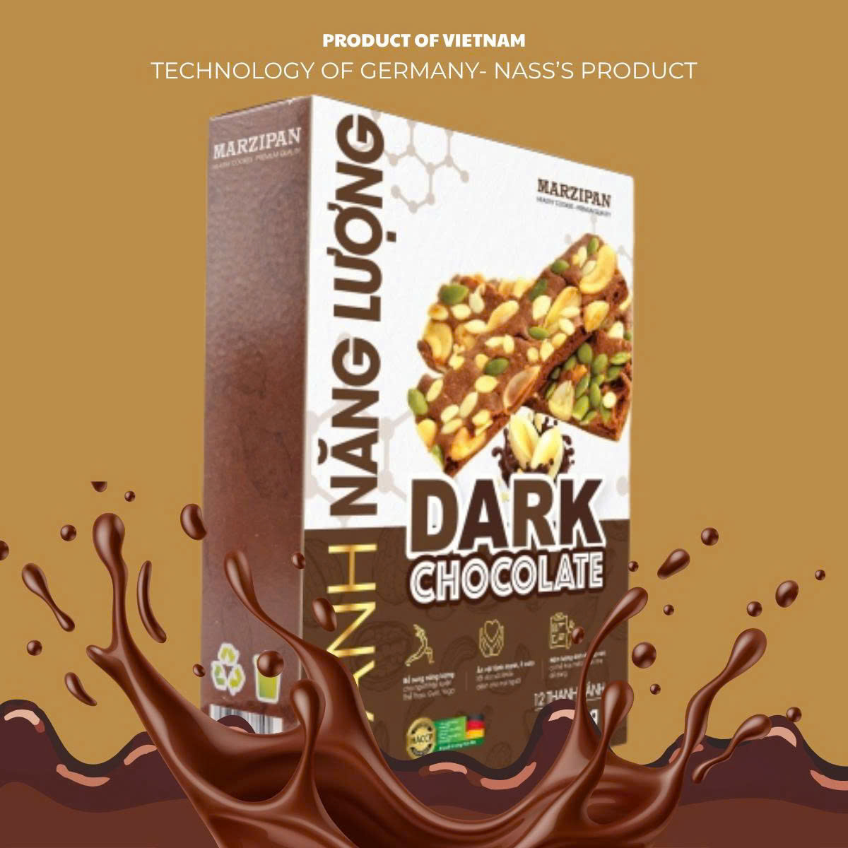 Bánh Năng Lượng Dark Chocolate Marzipan Healthy Granola 72g - Thanh Dinh Dưỡng Giàu Hạt, Healthy