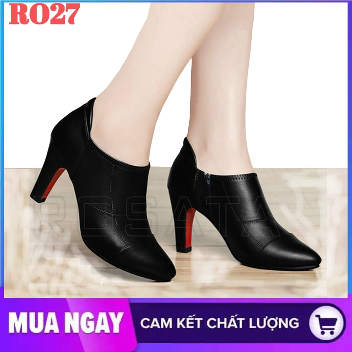Giày boot nữ cổ thấp 7cm hàng hiệu rosata màu đen cao cấp ro27