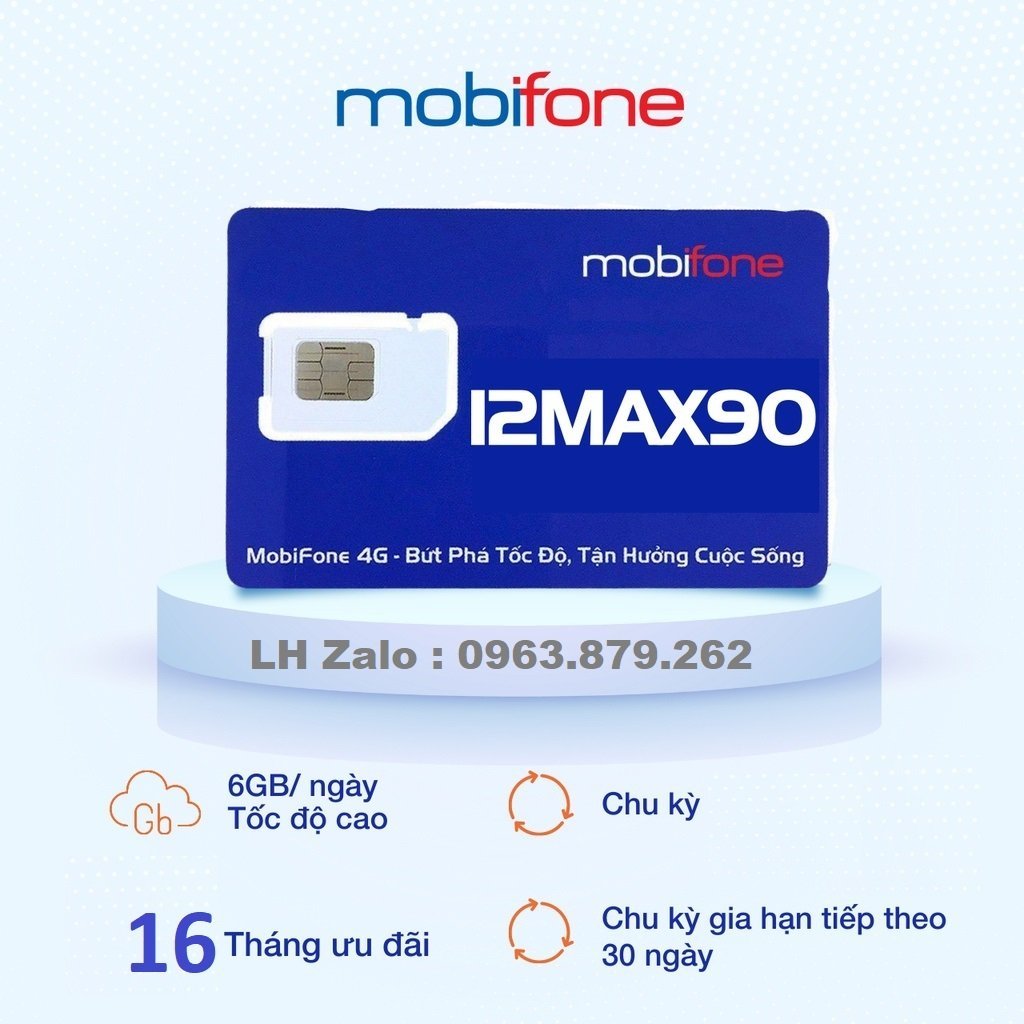 Sim Gói Cước 12MAX90 , Sim Data Mobifone Hỗ Trợ Trọn Gói 1 Năm Vào Mạng Thả Ga Với 6Gb 1 ngày , Bảo 