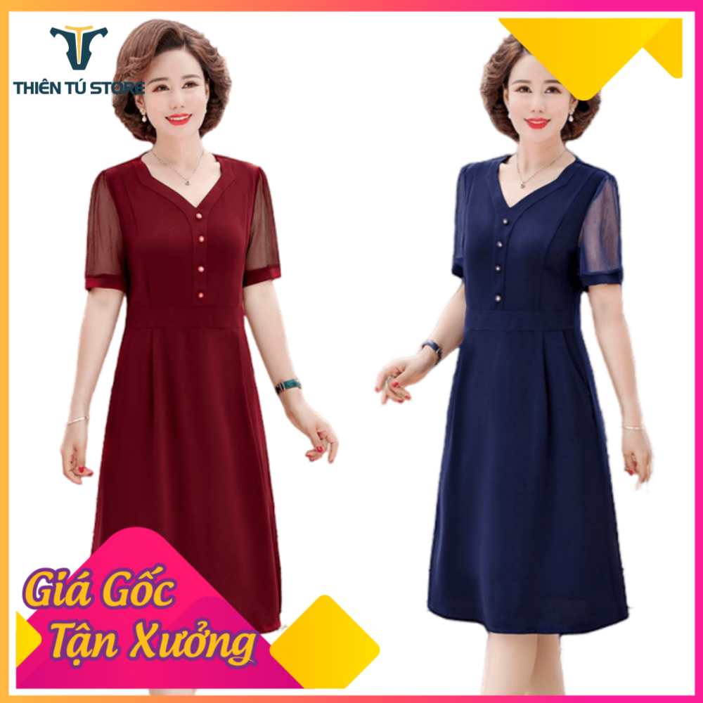 Đầm trung niên , đầm suông trung niên , đầm dự tiệc Big Size chất lụa voan mịn, ngắn tay dài phủ gối , kiểu dáng suông có dây rút định hình eo sang trọng, chất liệu bền mát Thiên Tú Store THI-01675