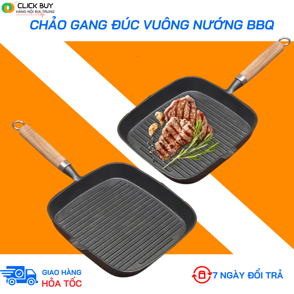 Chảo Nướng Chống Dính Beefsteak Size 22cm, Chảo Gang Đúc chảo Nướng Thịt Dùng Tại Gia