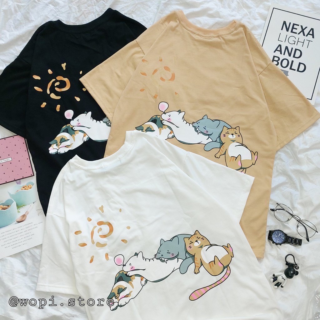 Áo thun in hình Mèo lười - Áo thun unisex nam nữ đều mặc được