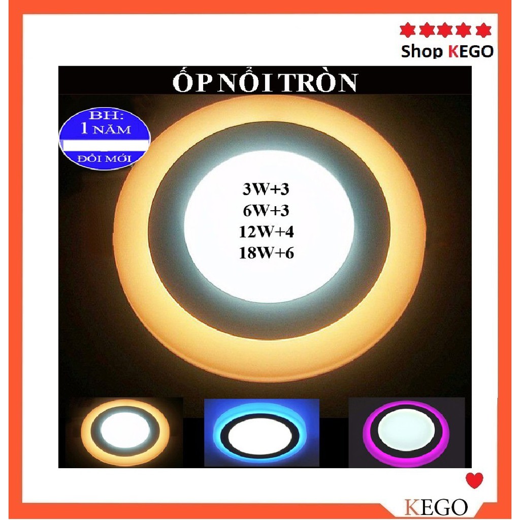 Đèn ốp nổi mâm led tròn viền màu 6w-9w-18w-24w. siêu đẹp