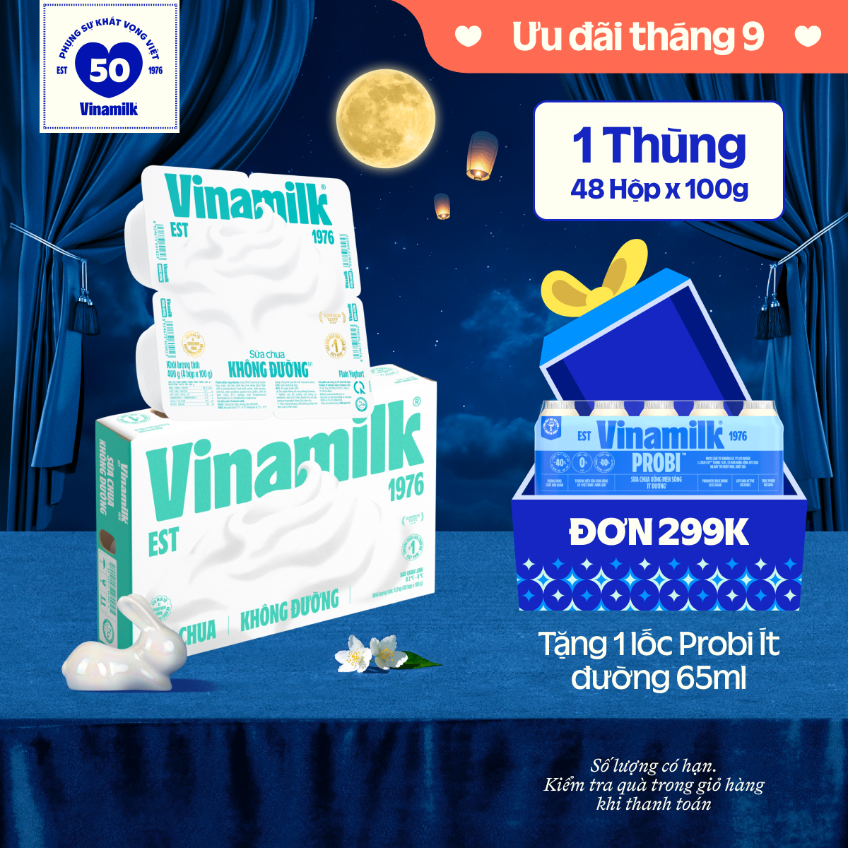 [CHỈ GIAO TRONG BÁN KÍNH 10KM] Thùng 48 hộp Sữa chua ăn Vinamilk không đường 100g Yaourt