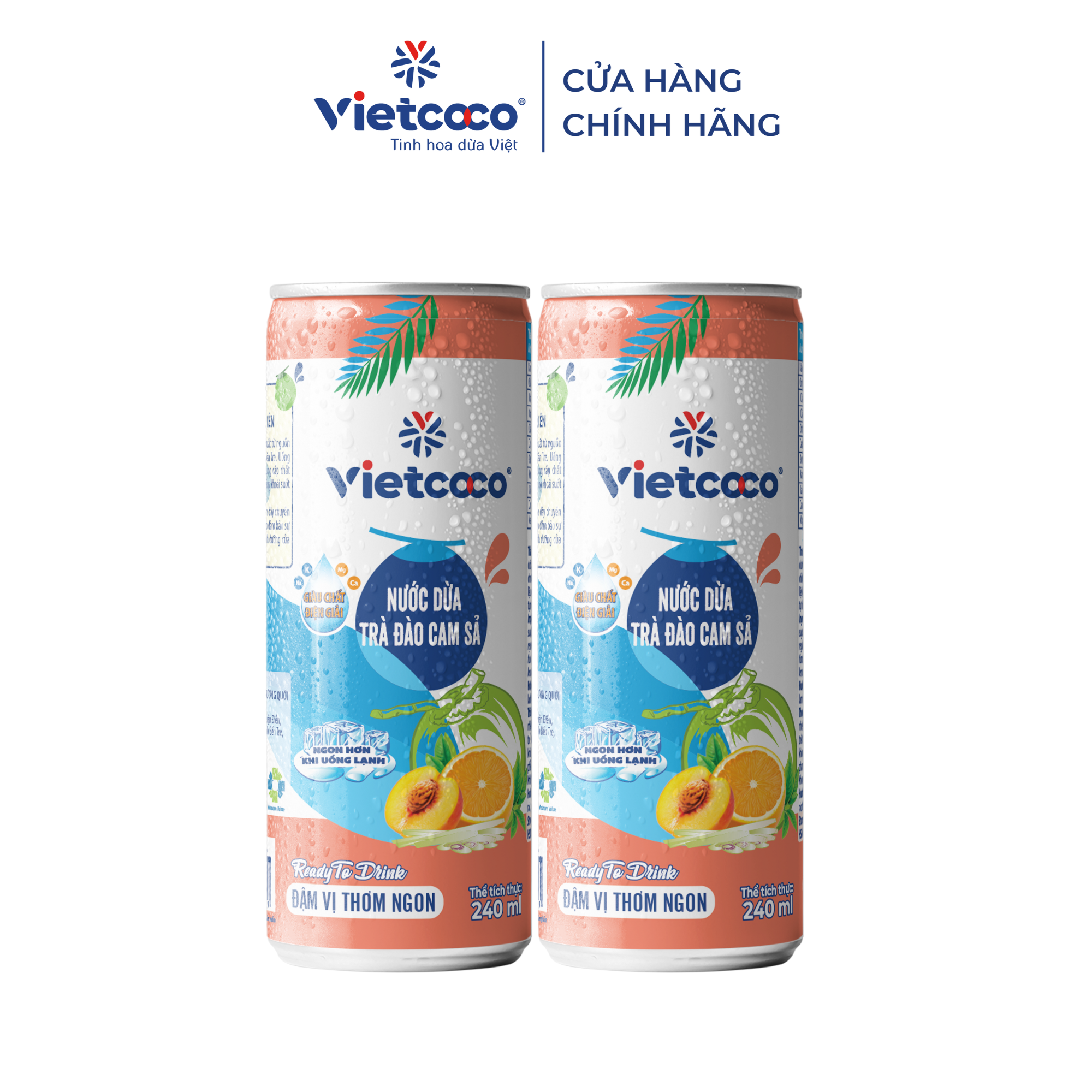 Combo 2 lon Nước dừa trà đào cam sả Vietcoco 240ml