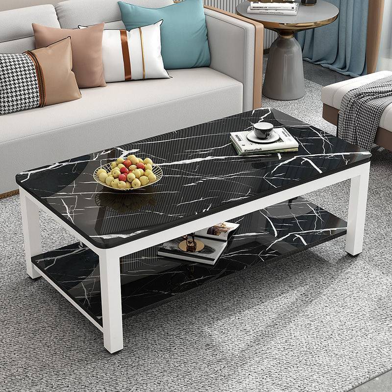 Bàn Trà Sofa Phòng Khách Phong Cách Hiện Đại 2 Tầng Mặt Gỗ Hoạ Tiết Vân Đá, Kích Thước 100x60x45cm