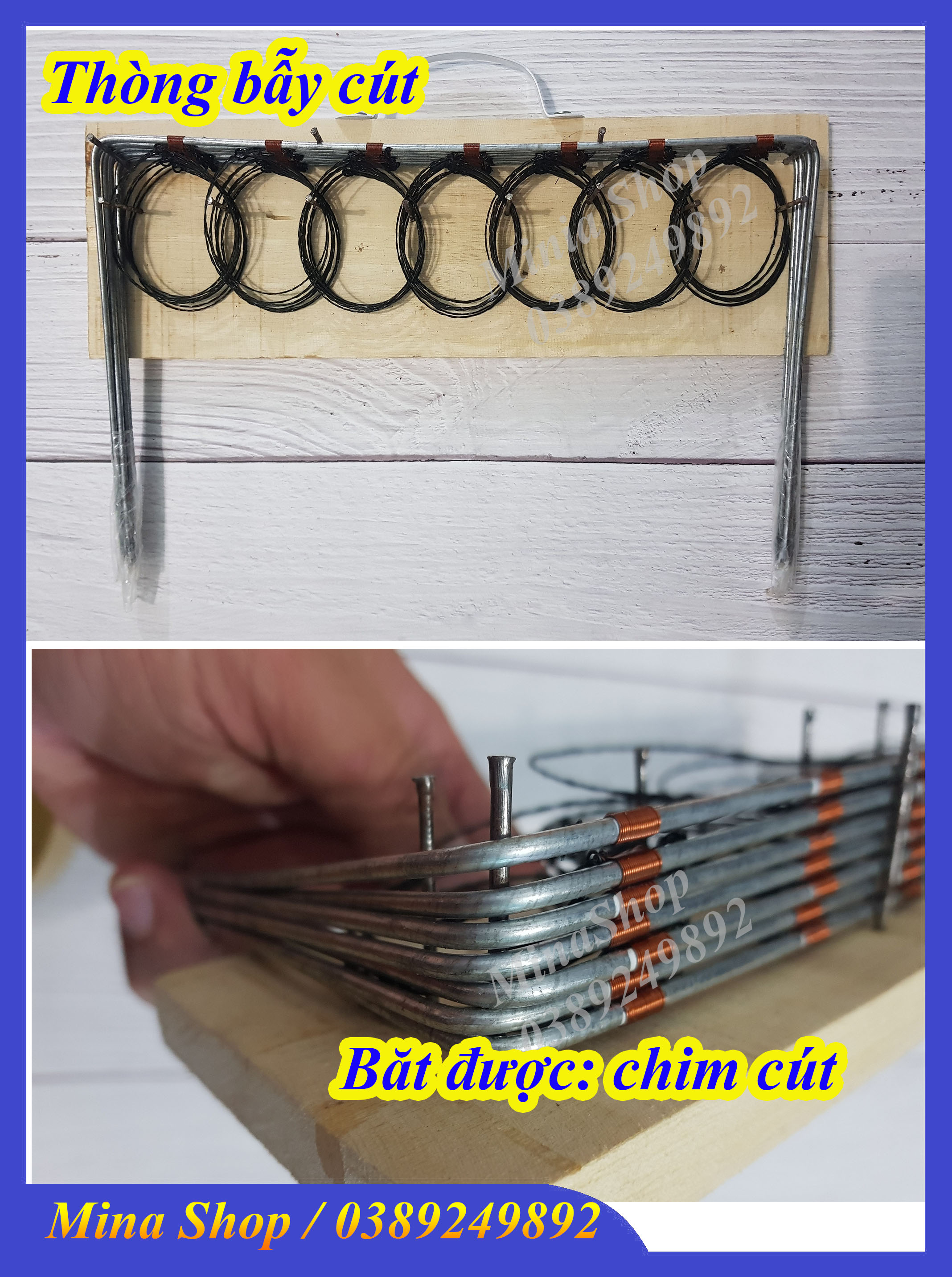 Thòng bẫy chim CÚT 7 khung 49 vòng , khung thép không rỉ chân mài nhọn cắm mọi địa hình, cước nhật đan 4