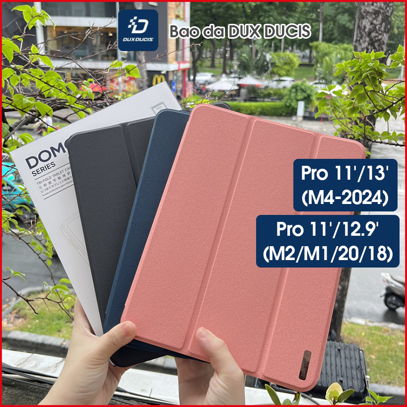 [Hỏa Tốc HCM] Bao da DUX DUCIS iPad Pro 11/ 13 inch (M4-2024)/ Pro 11/ 12.9 inch (M2-2022/M1-2021/2020/2018) (DOMO SERIES) Mặt lưng TPU mềm, Có ngăn đựng bút - Hồng