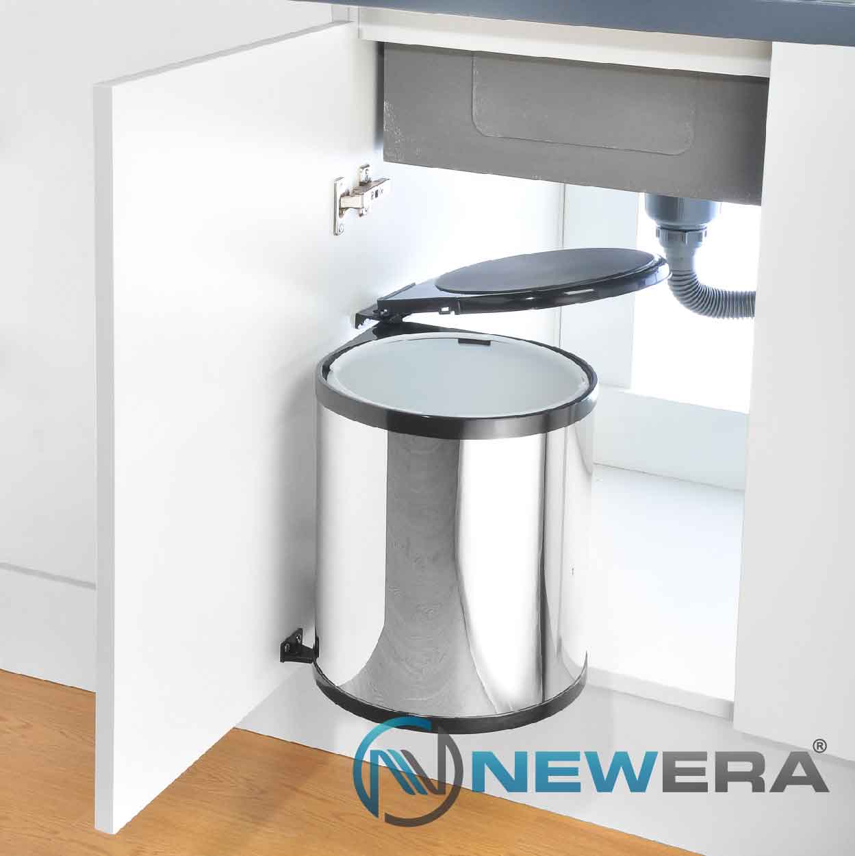 THÙNG RÁC ĐƠN INOX NEWERA 14 LÍT GẮN CÁNH KHOANG TỦ 400MM