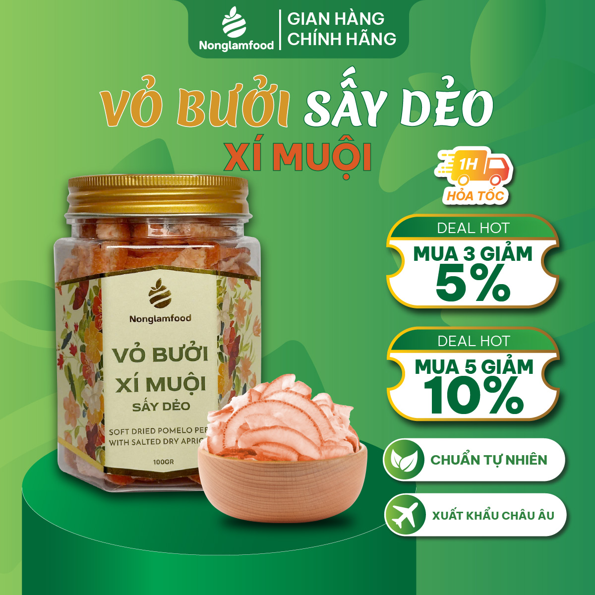 [HẠT MỨT TẾT 2025] Vỏ bưởi xí muội Nonglamfood hũ 100g | Quà tặng cao cấp cho người thân, bạn bè, doanh nghiệp