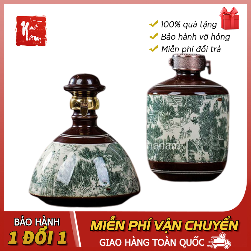 Bình rượu, Bình đựng rượu giả cổ, quà tặng gốm sứ cao cấp để bàn, bình ngâm rượu phong cảnh - Phong thủy Nhã Nam