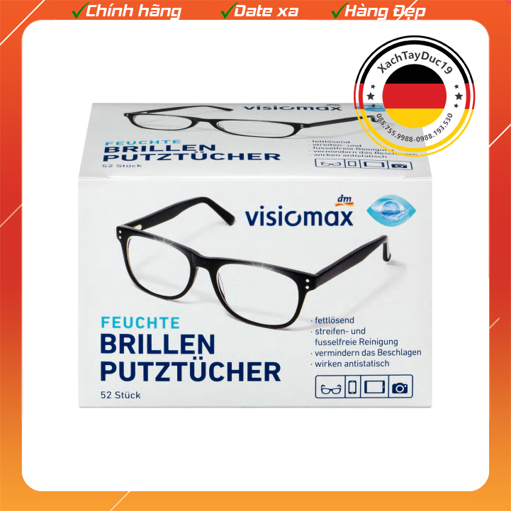 Khăn giấy lau kính visiomax, hộp 52 tơ` của đức