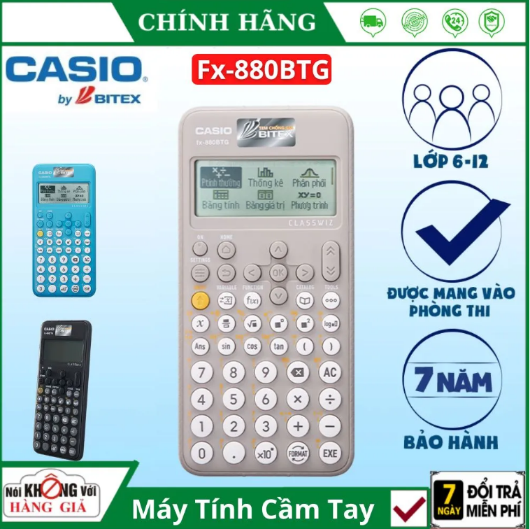 Máy tính Casio FX 880 BTG bản 2024 chính hãng Fx-880btg 3 màu xanh đen hồng cho học sinh cấp 2 cấp 3 có hỗ trợ tiếng việt được mang vào phòng thi bảo hành 2 năm