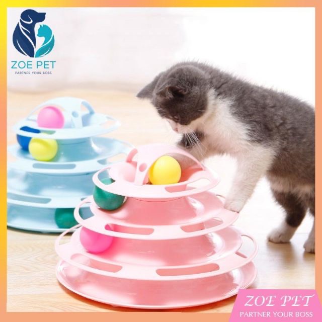 Tháp đồ chơi sáng tạo 3 tầng cho mèo, có bóng chạy 3 tầng kích thích hoạt động cho bé, chất liệu nhựa ăn toàn chắc bền
