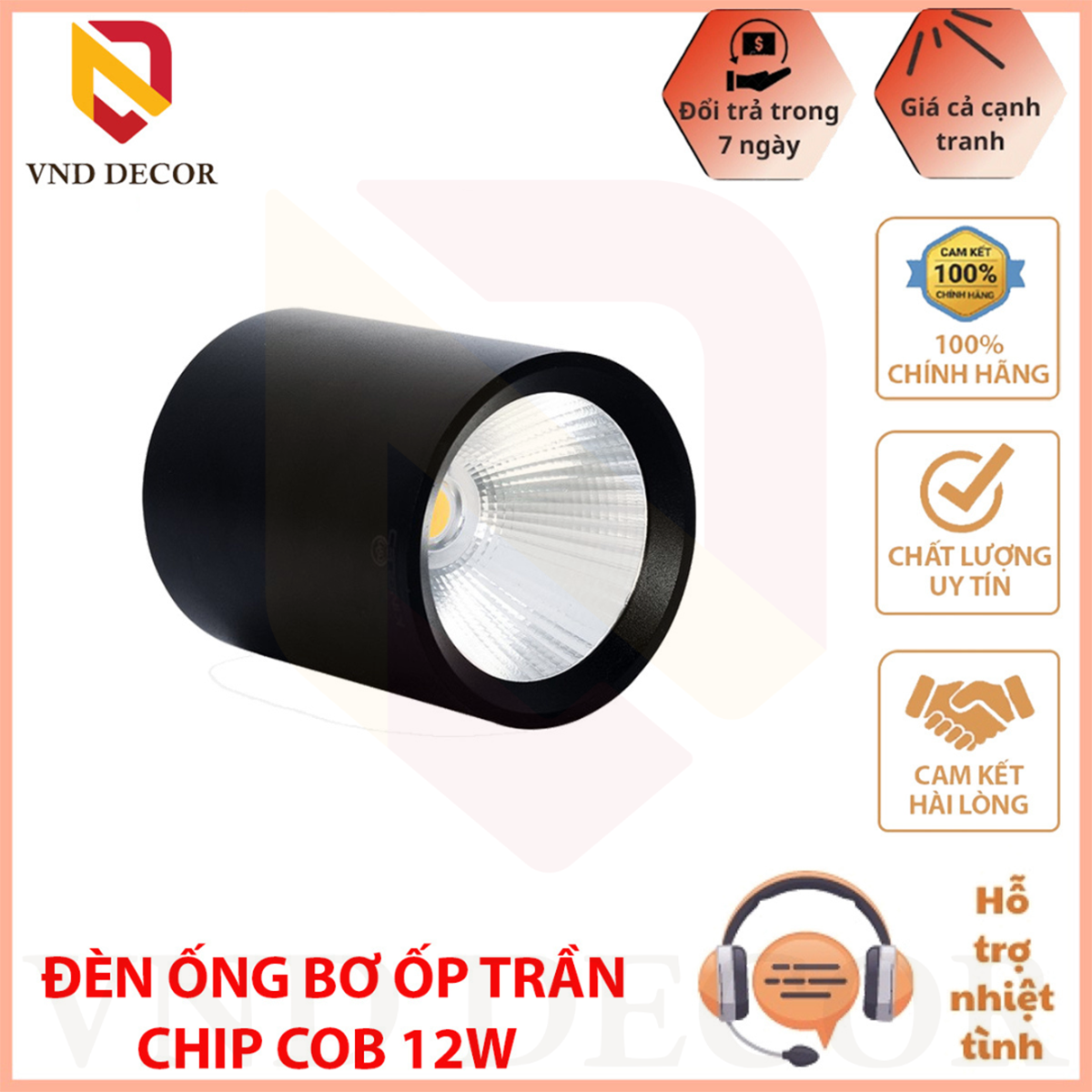 Đèn led ốp trần nổi 12w-vỏ đen, led ống bơ, đèn lon ốp nổi vỏ nhôm đúc mạ sơn tĩnh điện 12w, ánh sáng trắng /vàng