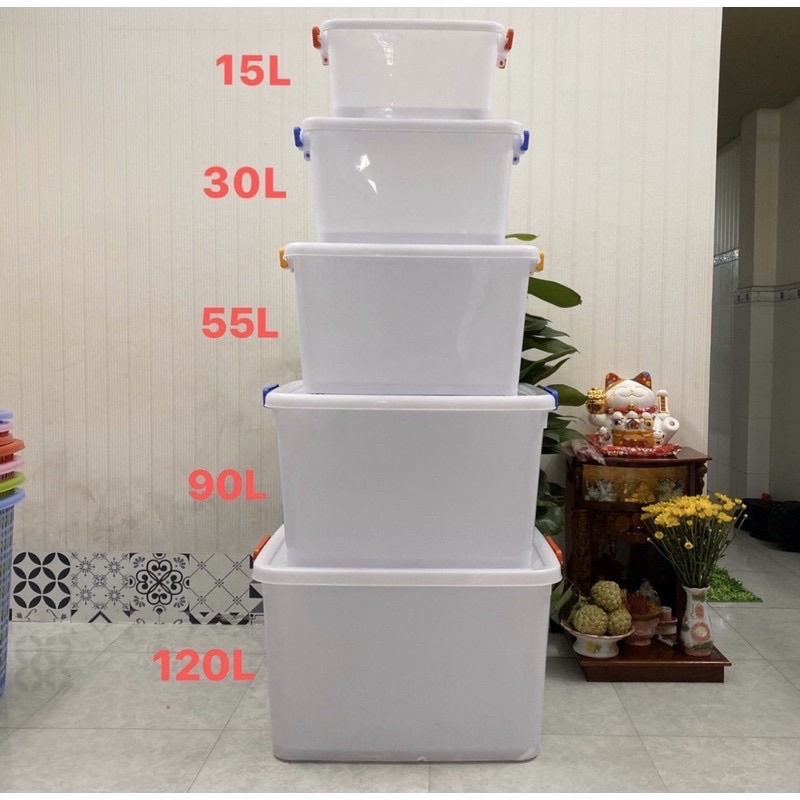 Thùng nhựa vuông đa năng có bánh xe duy tân 15l/30l/55l/90l/120l/140l